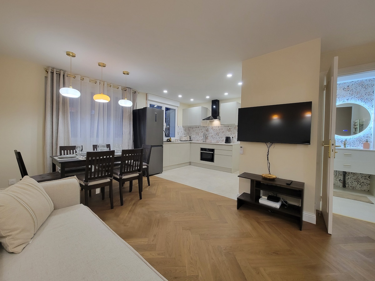 Salon & séjour — Salon ouvert avec cuisine intégrée moderne